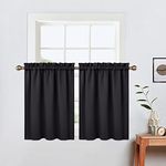 LinTimes Blackout Short Curtains for Bathroom Set 2 Panels Rod Pocket Cafe Tier Curtains Light Blocking Blackout Room Darkening Camper Curtains for Small Windows Kitchen 26x24 Inch Length Black