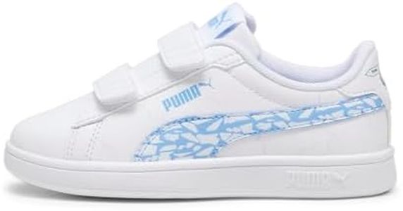 PUMA Unisex-Child Smash Hook and Loop Sneaker, Puma White-Team Light Blue, 6 Toddler