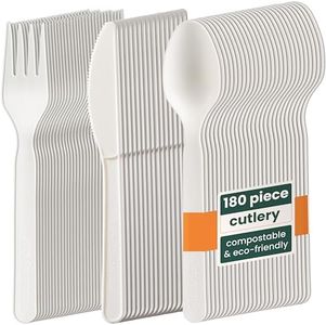 HAAGO - Juego de cubiertos de 190 piezas - Reutilizables, aptos para lavavajillas Cubiertos resistentes para fiestas, bodas, eventos, para comida fría y caliente - Blanco