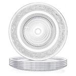 Glass Dinner Plate, Large Serving Plate Round Clear Glass Plate, Vintage Embossed Dinnerware for Pasta, Salad, Home Wedding Decor (10 Inches, 2)