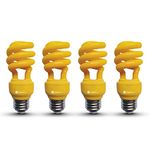 Xtricity Yellow Bug Light Bulbs Compact Fluorescent T2 Spiral, E26 Base, 13W (60W Equivalent), 800 Lumens, Outdoor, CFL, 120V – UL Listed (4 Pack)