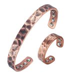 EnerMagiX Copper Ring & Copper Bracelets for Women, Pure Copper Set Hammer Point Vintage Adjustable Magnetc Bracelet Ring, Fashion Jewelry Gifts