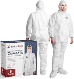 Hazmat Suits Disposable | 5 Pack | Protective Coveralls with Attached Hood and Boots | Heavy Duty Full Body Painters Suit for Adults - Breathable & Water Resistant | Small