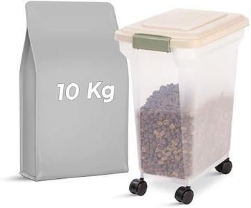 IRIS USA WeatherPro Airtight Dog Food Storage Container, Up to 10Kg, Attachable Wheels, For Dog Cat Bird and Other Pet Food Treats Storage Bin, Keep Fresh, Easy Mobility, BPA Free, Clear/Almond