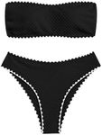 ZAFUL Women's Strapless Solid Color 2 Pieces Swimsuit Bandeau Bikini Bathing Suit, 9-black, Small