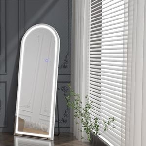 Takywep Arched Led Full Body Floor Mirror, Enhanced Illumination, Adjustable Brightness & Color, Versatile Mounting, Aluminum Frame, 3 Color Lights, White, 60" x 20