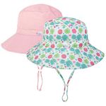 LO SHOKIM Baby Sun Hat 2 Pack Toddler UPF 50+ Summer Sun Protection Wide Brim Bucket Hat Baby Girl Beach Hat Boy Kids Adjustable Cap Summer (Light Pink + Blue Flower, M)