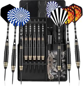 CareGames Steel Tip Darts Set Professional 24g with Carrying case,Aluminium Shafts,Sharpener,Flight Protectors and Dart Tool, Black