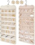 BAGSMART Hanging Jewelry Organizer,Jewelry Holder for Necklaces on Closet, Wall, Door (Beige, Large- 56 Zipper Pockets)