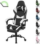 Advwin Gaming Chair with Footrest and 135° Recline Ergonomic Office Chair with Adjustable Headrest Lumbar Pillow Linkage Armrests High Back PU Leather Computer Video Recliner Chair White