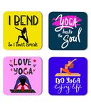 Whats Your Kick® Yoga Lover Theme Printed Set of 4 Wooden Fridge Magnet | Yoga | Quotes | Kichen | Home Decor (7.6 x 7.6 -CM) D2