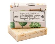 Clovelly Soap Co Natural Handmade Exfoliating Gardeners Soap Bar with Rosemary, Orange & Ground Olive Stone for all Skin Types 100g