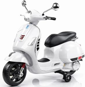 Letzride Kids Ride-On Scooter, Vespa-Style Electric Motorcycle with Training Wheels, Working Headlight, Music & Horn Rechargeable Battery for Boys Girls Ages [1–6] Color: [White]