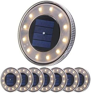 MAGGIFT 8 Pack Solar Disk Lights Outdoor, 12 LED Ground Light, IP68 Waterproof Solar Lights, In-Ground Walkway Deck for Landscape Garden Patio Pathway Lawn Yard Driveway, Warm White