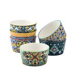 HENXFEN LEAD Soufflé Dishes Set of 6, 6oz Creme Brulee Dish Set, Small Ramekins in Colourful for Delicious Spiced Meat, Ragout Fin, and Pudding - Bohemian Style