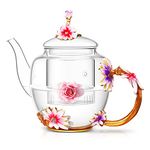 Luka Tech 1000Ml Glass Flower Teapot with Removable Loose Tea Leaf Infuser Tea Maker,Gifts for Women,Mom,Mothers Day,Christmas,Birthday,Valentines Day