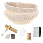 JETAINE Bread Proofing Basket Starter kit, 9Inch Round+10Inch Oval Banneton Proving Basket, Sourdough Bread Making Accessories with Liner+Bread Lame+Dough Scraper+Bamboo Brush, Baking Gifts for Baker