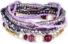 MengPa Beaded Bracelets for Women Trendy Stacks Boho Bead Bracelet Pack Gold Friendship Jewelry (Purple) G3207B