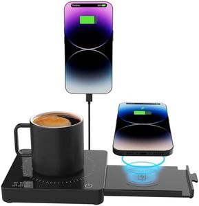 Coffee Mug Warmer with 15W Wireless Charger Auto Shut Off & USB-A Charging, 3 in 1 Mug Warmer Candle Warmer Phone Holder 3 Temp Settings Coffee Cup Warmer for Desk Heated Tea Milk Soup Wax