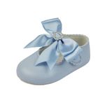 EARLY DAYS Baypods, Baby Girls Shoes, Soft Soled Pre Walker Shoes, Diamante Bow, Soft Faux Leather Baby Shoes, Made in England, Sky Blue, 0 UK Child