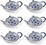 Tea Bag Holder for Used Tea Bag Teapot Shaped Tea Bag Coaster Set of 6 Ceramic Tea Bag Rest (Blue)