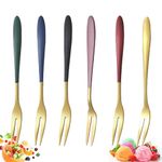 YUEMING 6Pcs Fruit Forks, Dessert Forks, Stainless Steel Cake Forks Appetizer Fork, Pastry Forks 6 Colours Little Forks for Home, Wedding, Party, Café, Restaurant, Christmas