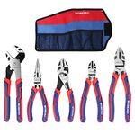 WORKPRO 5-piece Pliers Set with Storage Pouch, 7-Inch Long Nose, 6-Inch Diagonal, 8-Inch Groove Joint, 6-Inch Slip Joint, 8-Inch Linesman, Portable Home Hand Tools