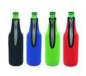 Case Wonder Beer Bottle Cooler, 4 Pack 17.6 Oz Insulated Neoprene Collapsible Zipper Bottle Koozies Sleeve Case Carry Case for Keeping Your Beverage Beer Cider Soft Drink Chilled Water for a Extended Period of Time (4 Colors)