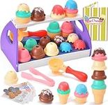 Vamei Ice Cream Toys for Kids, Ice Cream Counter Playset Pretend Play Kitchen Accessories with Play Food Scoop, Ice Cream Shop Role Play Game Educational Toy Gift for Kids Boys Girls