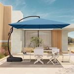 Grand patio 10X10 FT Sunbrella Offset Umbrella with Base Outdoor Square Aluminum Cantilever Umbrella with Easy Tilt Adjustment (Sapphire Blue, 10X10 FT-SUNBRELLA)