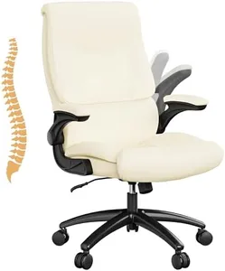 Youhauchair Big and Tall Office Chair, 500LBS Executive Desk Chair with Lumbar Support, PU Leather Ergonomic Computer Chair with Flip-up Armrests, High Back Work Chair, Beige