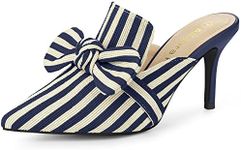 Allegra K Women's Stripe Bow Slip on Stiletto Heel Dark Blue Slides Mules 7 M US