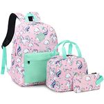 School Backpack for Teen Girls, 3-in-1 Kids Backpack Bookbag Set School Bags with Lunch Box Pencil Case (Unicorn)