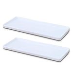 Ceramic Vanity Tray White Rectangle, Bathtub Tray Bathroom Organizer, Cosmetics Holder for Tissue Candle Towel Plant Jewelry Ring Dish Dresser Perfume Shampoo (Large, 2 Pack)