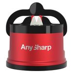 AnySharp Pro Metal Knife Sharpener, Hands-Free Safety, PowerGrip Suction, Sharpens All Kitchen Knives, Ideal for Hardened Steel & Serrated, World's Best, Compact, One Size, Deep Red, Metal