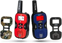 Walkie Talkies for Kids – Set of 2 Long-Range 22 Channel Portable Radios w/Built-in Flashlight, LCD Screen & 8 Interchangeable Theme Plates – Play Police, Spy, Fireman & Army Soldier