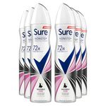 Sure Antiperspirant 72H Nonstop Sweat and Odour Protection Alcohol-Free Body Spray Anti-White Markswith Fresh and Clean Multi Fragrance Deodorant for Women, 250ml (Invisible Pure, Buy 6)