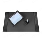 Dacasso Black Crocodile Embossed, 3 Piece Luxury Desk Accessory Set - Executive Desk Decor - 34" x 20" Leather Blotter Pad & Desk Organization Essentials