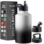 FineDine Water Bottle - Stainless Steel Insulated Water Bottle with Straw Lid, Flip Lid & Wide-Mouth Cap - Keeps Hot and Cold - 64 Oz / 1.89L - Dreamy Black-White