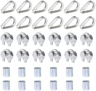 12 Pcs Wire Rope Clip,M3 Stainless Steel Wire Cable Clamp Bolts with 12 Pcs 3mm Wire Rope Thimbles Loops,12 Pcs Aluminum Crimping Loop Sleeve Clips for Ø 3mm Wire Rope Cable