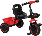 Qaba Large Tricycle for Toddler 2-5 Year Old Girls and Boys, Toddler Bike with Adjustable Seat, Storage Baskets, Red
