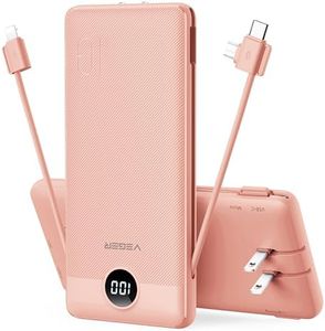 VEGER Portable Charger for iPhone Built in Cables and Wall Plug, 10000mah Slim Fast Charging USB C Power Bank, Travel Essential Battery Pack Compatible with iPhones, iPad, Samsung More Devices(Pink)