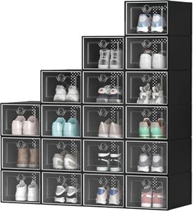 YITAHOME 18 Pack X-Large Shoe Storage Boxes, Stackable Shoe Organizer Box Fit up to US Size 15, Plastic Sneaker Containers for Bedroom, Entryway, Closet (Black, X-Large)