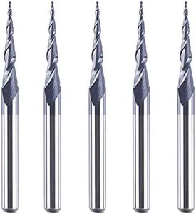 SpeTool 5Pcs Tapered Ball Nose Carving End Mill 1/8 inch Shank 0.25MM Radius (0.5MM Diameter) Tips 3D Woodworking Tool CNC Router Bits