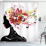 Modern Decor Shower Curtain by Ambesonne Modern Futuristic Design with Nature Harmony Woman Image Fabric Bathroom Decor Set with Hooks 84 inches Extra Long Black Ruby and Hot Pink