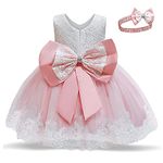 TTYAOVO Baby Girls Lace Dress Bowknot Flower Dresses Wedding Pageant Baptism Christening Tutu Gown Size (80) 6-12 Months 648 Pink&White