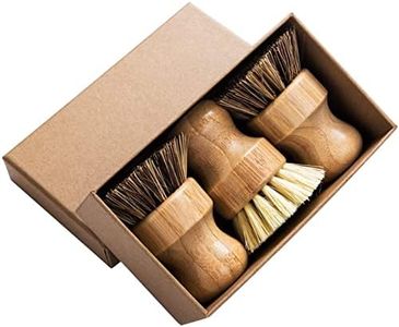 GREENTH PRO Bamboo Round 3 Packs Mini Dish Brush Natural Scrub Durable Scrubber Cleaning Kit with Union Fiber and Tampico for Pots, Pans and Vegetables