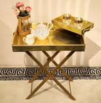 CasaGold: Foldable Leather Tray Table with Metal Stand & Serving Tray/Butler Tray, Removable Rectangle Leather Tray Top with Handles, Ideal for Serving and Entertaining (Gold)