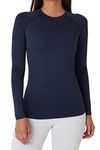 TCA Womens Thermal Tops Long Sleeve Compression Shirt Base Layer Women Sports Running Gym Skiing Top - Navy Eclipse, M