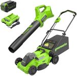 Greenworks 40V 16" Brushless Cordless (Push) Lawn Mower + Blower (350 CFM), 4.0Ah Battery and Charger Included (75+ Compatible Tools)